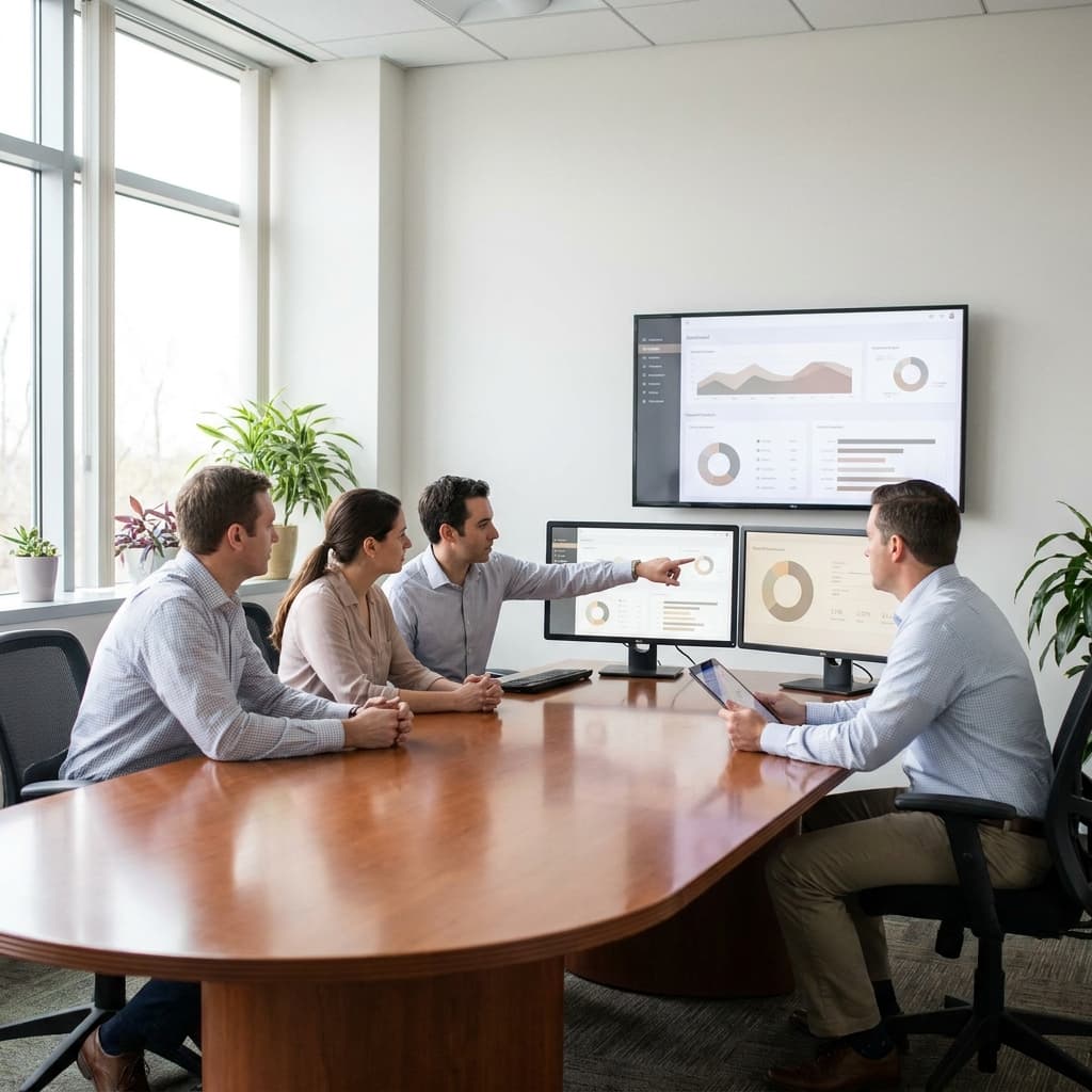 A modern TRT clinic growth team reviewing a connected patient acquisition pipeline with consultation scheduling and follow-up workflows, clean medical setting, realistic lighting